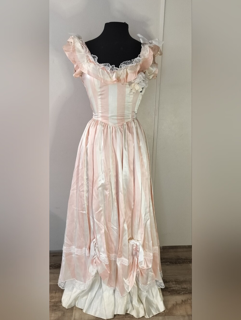 Romantic Pink & Ivory Ruffled Ball Gown